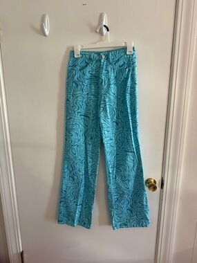 Blue Swirl Pattern Wide-Leg Pants